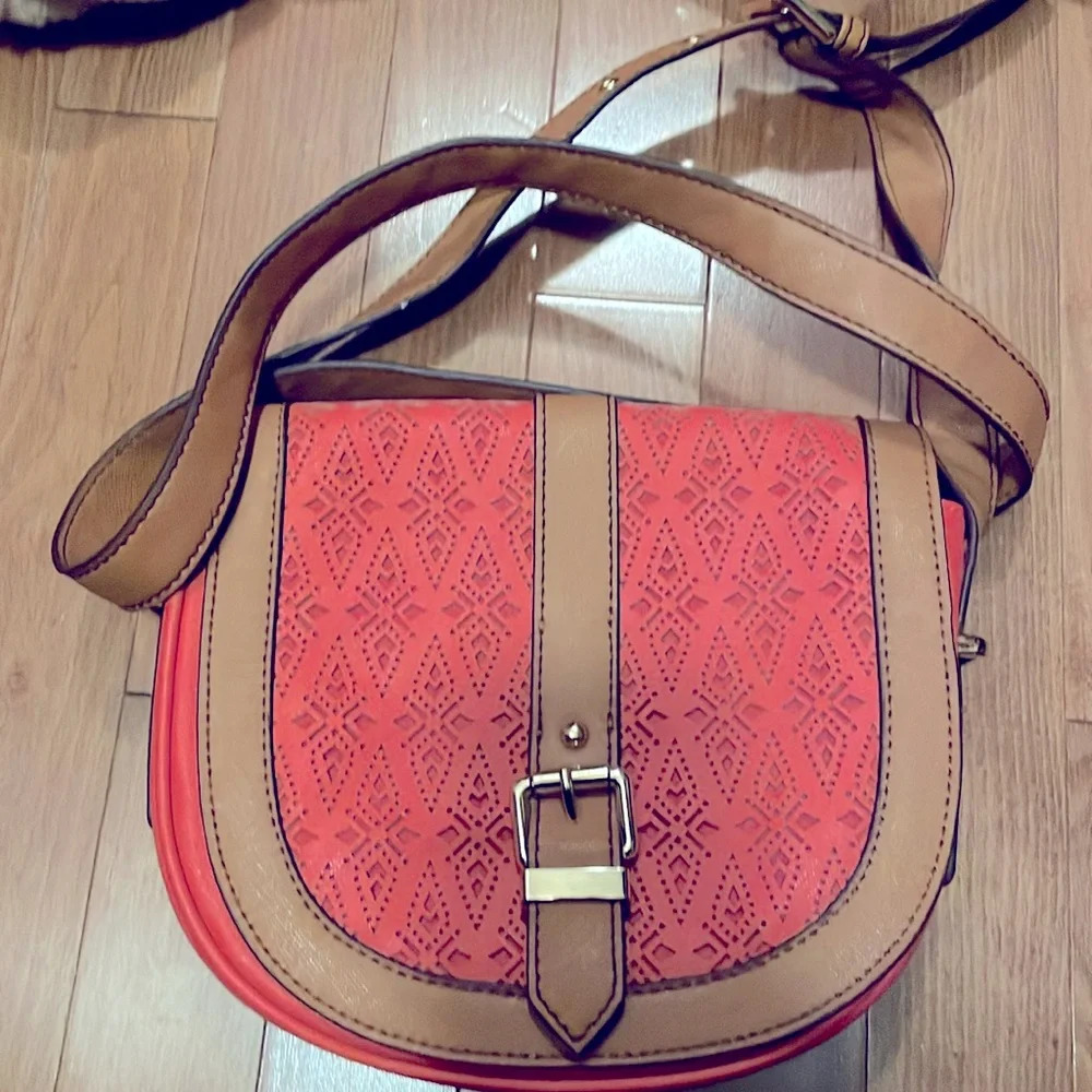 Cute coral and  tan purse